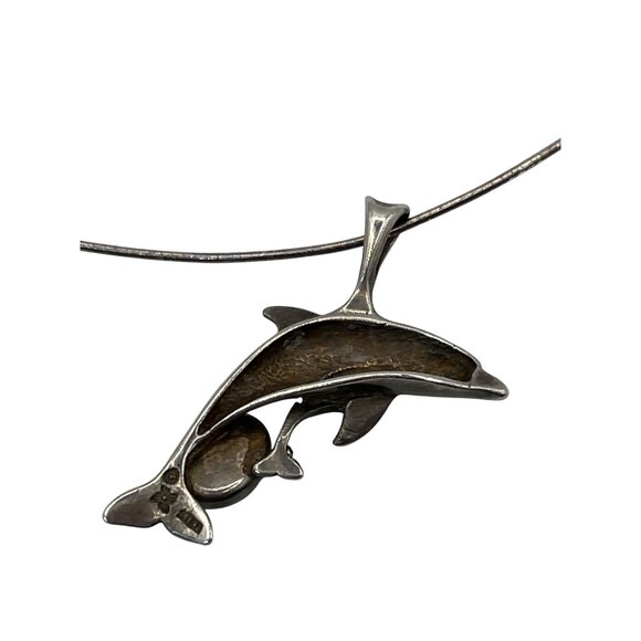Sterling Silver Dolphin Pendant Necklace With Blue Stone Accents & Thin Chain - Picture 2 of 10